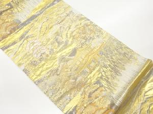 寺院・遠山・木々模様織出し袋帯